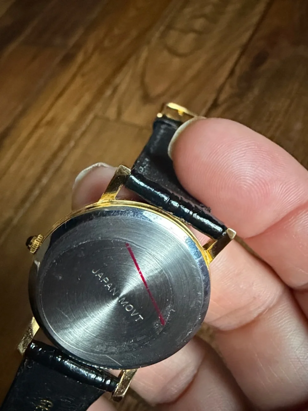CHRISTOPHER COLUMBUS Gold Tone Coin Face Watch with Black Leather Strap